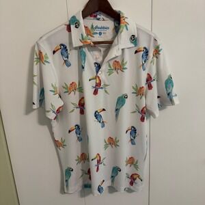 Chubbies Mens Tropical Bird Toucan Parrot Performance Polo Shirt White Small